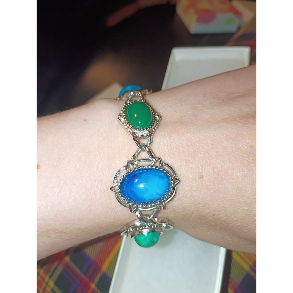 Vintage Sarah Coventry "Frolic" Bracelet Multicolored Cabochon Faux Stones - Picture 4 of 10